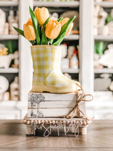 Load image into Gallery viewer, Stamped Book Stack - Rain boots with tulip flowers