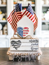Load image into Gallery viewer, Stamped Book Stack - Always come home with American flag heart, military, USA, patriotic, July 4th