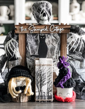 Load image into Gallery viewer, Stamped Book Stack - Vertical spooky silhouette, eerie scene with trees and crow
