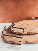 Load image into Gallery viewer, Ornate distressed wood tray metal handles - Set of 2