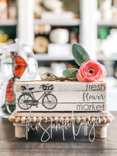 Load image into Gallery viewer, Stamped Book Stack - fresh flower market with bicycle