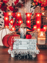 Load image into Gallery viewer, Stamped Book Stack - Bonfires, hot cocoa, pumpkins, hayrides with scarecrow