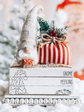 Load image into Gallery viewer, Stamped Book Stack - Gnome Peeking, presents, Christmas tree