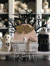 Load image into Gallery viewer, Stamped Book Stack - scary movies, pumpkins, murders, you know fall stuff - with ghost