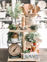 Load image into Gallery viewer, Tiered Tray- Square, Unfinished Wood, Farmhouse Centerpiece, Riser, Stand