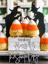 Load image into Gallery viewer, Stamped Book Stack - tick or treat, cute candy corn in costumes