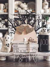 Load image into Gallery viewer, Stamped Book Stack - scary movies, pumpkins, murders, you know fall stuff - with ghost