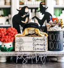 Load image into Gallery viewer, Stamped Book Stack - Amuck! Amuck! Amuck! Hocus Pocus, Witch riding bicycle