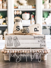 Load image into Gallery viewer, Stamped Book Stack - seasoned with love, salt & pepper heart shakers
