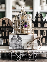 Load image into Gallery viewer, Stamped Book Stack - Spooky Bird Cage with Crow, Raven