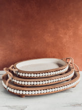 Load image into Gallery viewer, Beaded wood tray with rope handles - Set of 3
