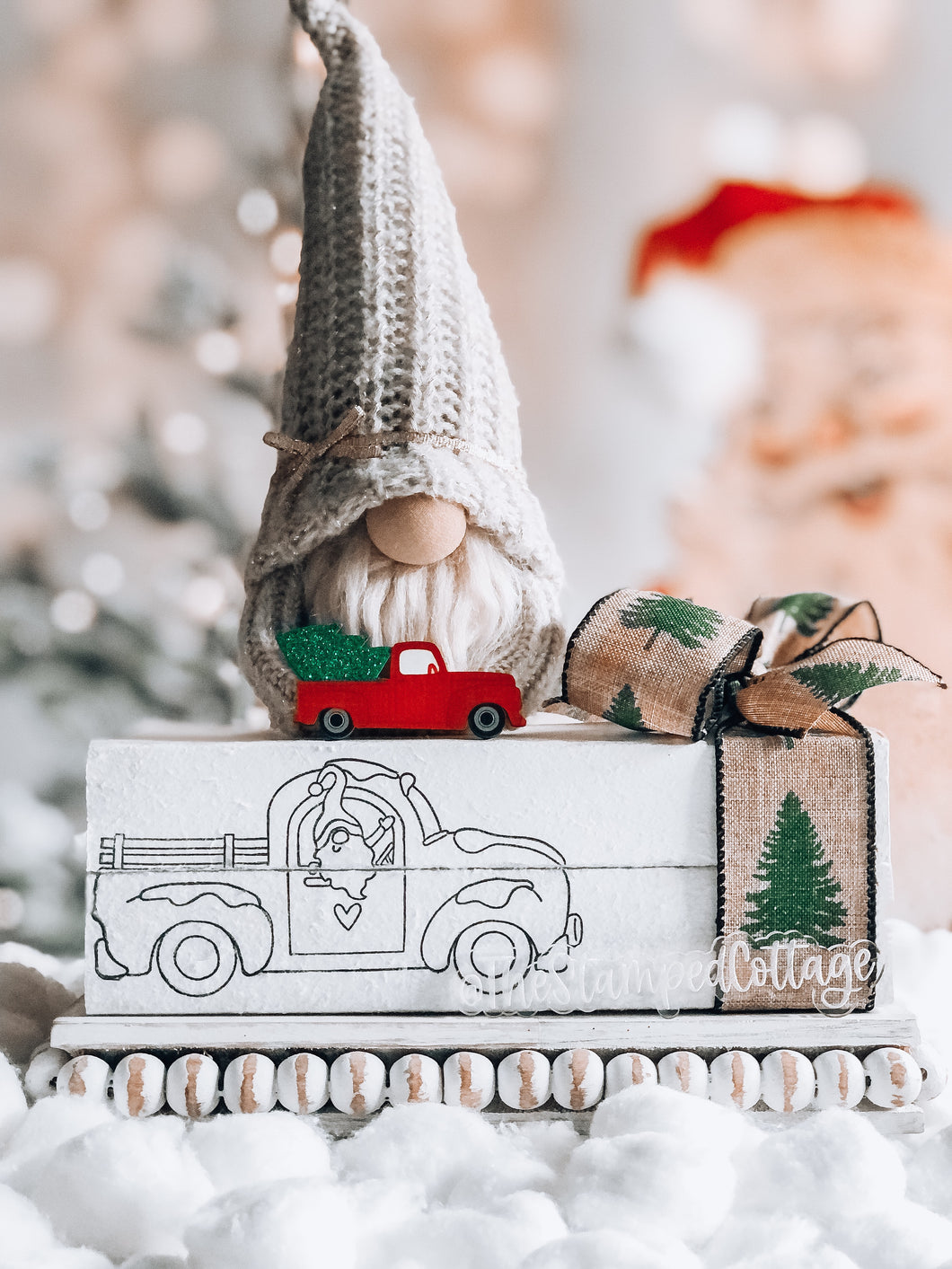 Stamped Book Stack - Gnome in Christmas Truck