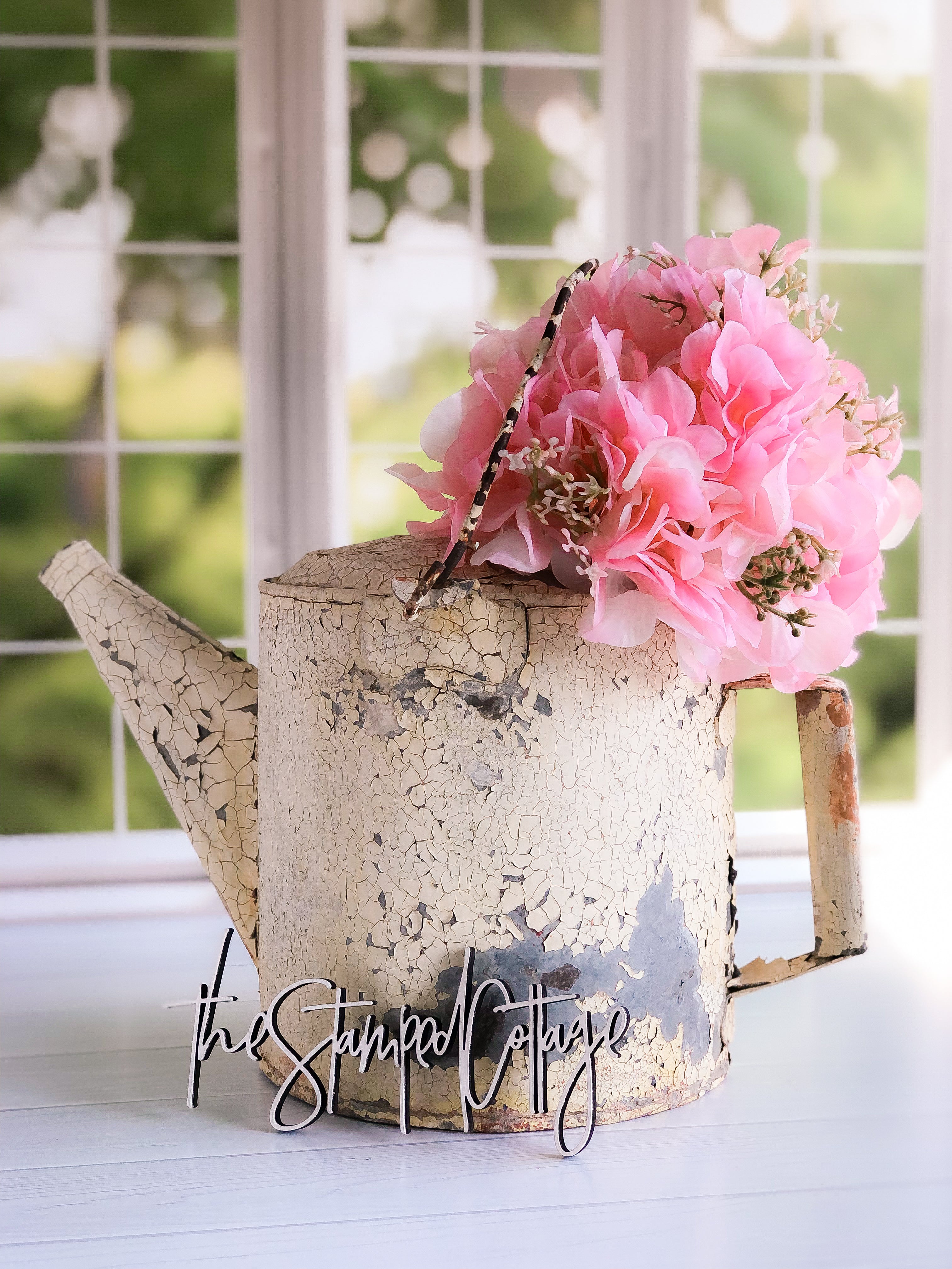 Gorgeous Chippy Galvanized Watering Can With Faux Florals – The Stamped  Cottage