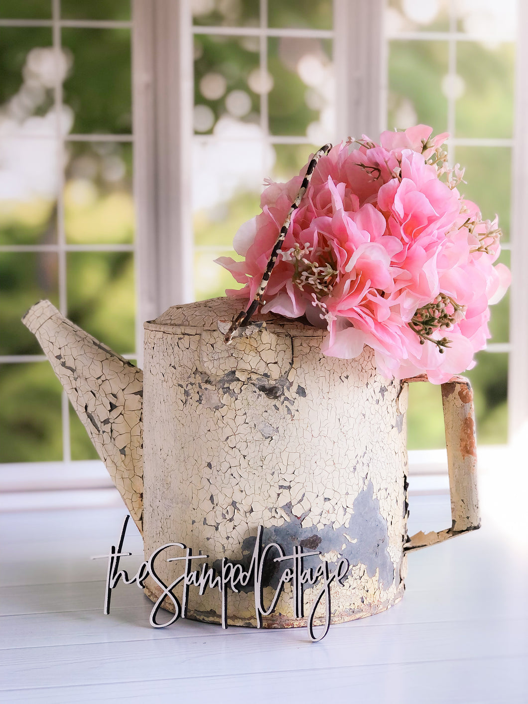 Gorgeous Chippy Galvanized Watering Can With Faux Florals
