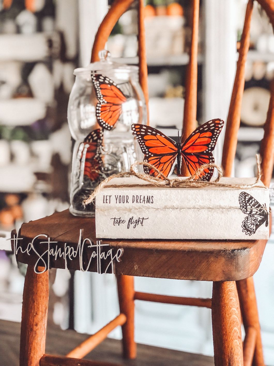 Stamped Book Stack - Let your dreams take flight with a butterfly wing