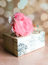 Load image into Gallery viewer, Stamped Book Stack - have courage and be kind with peony flower
