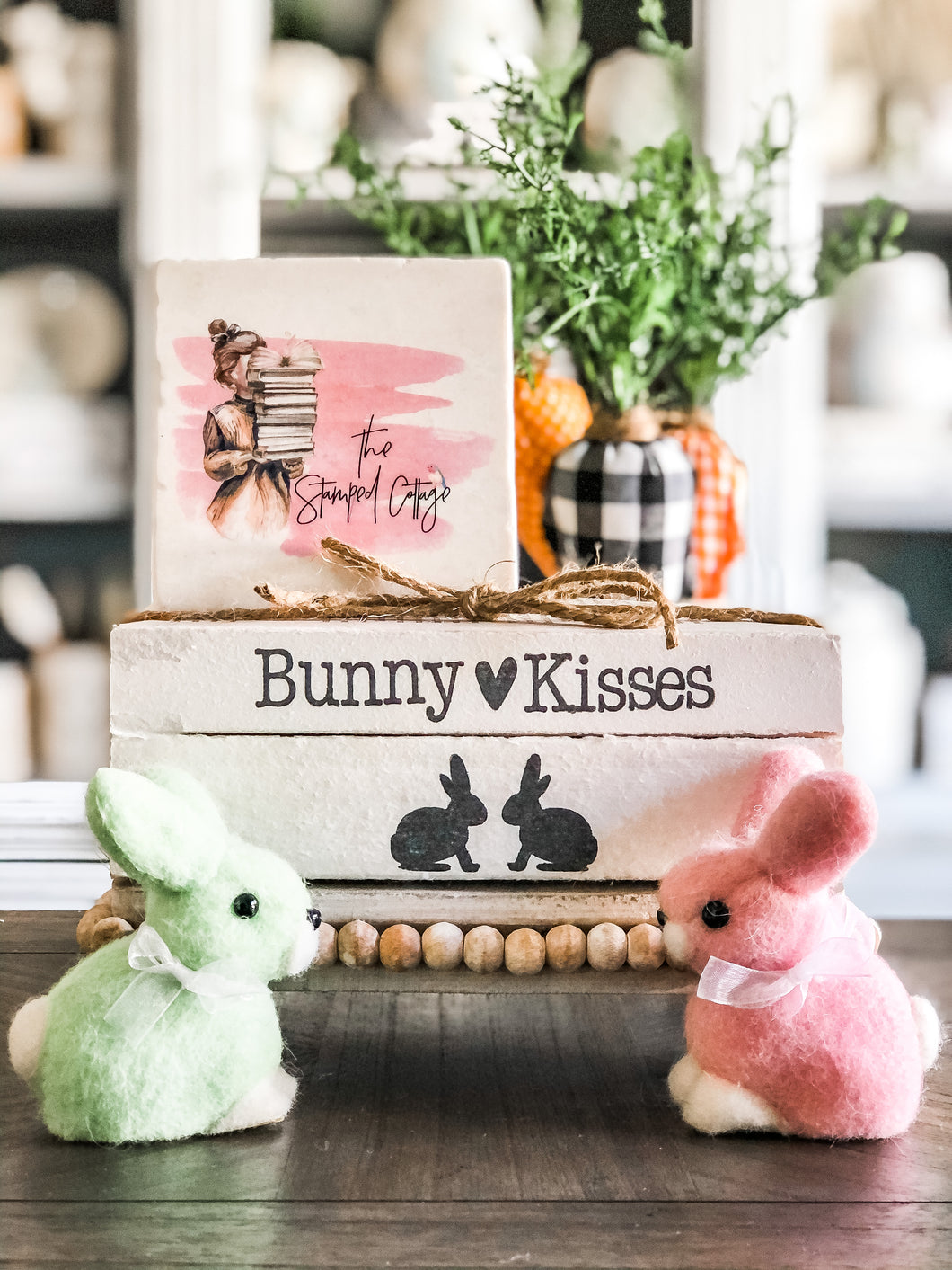 Stamped Book Stack - Bunny Kisses with two bunnies
