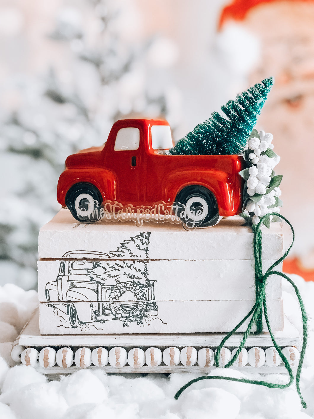 Stamped Book Stack - Red Truck, Christmas Tree, Wreath