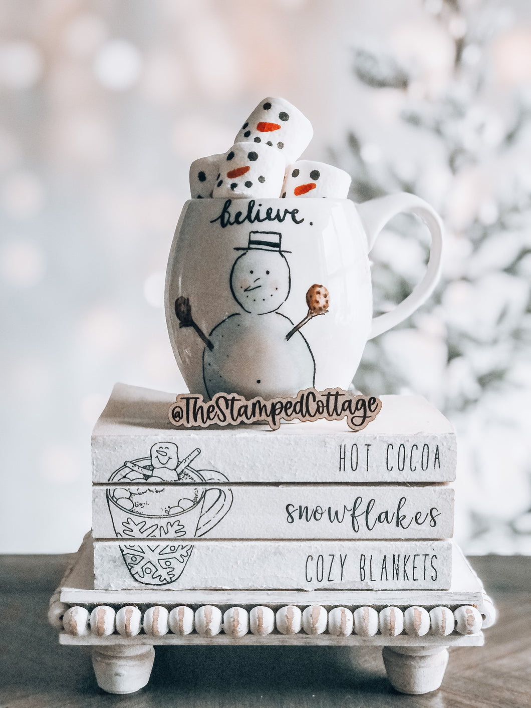 Stamped Book Stack - Hot cocoa, snowflakes, cozy blankets