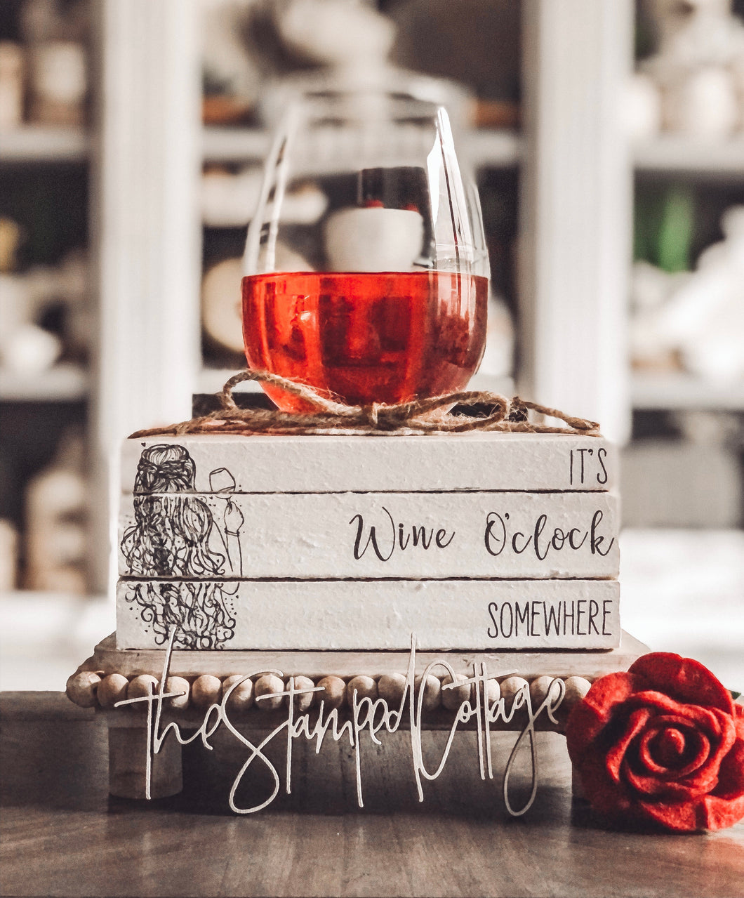 Stamped Book Stack - its wine o clock somewhere