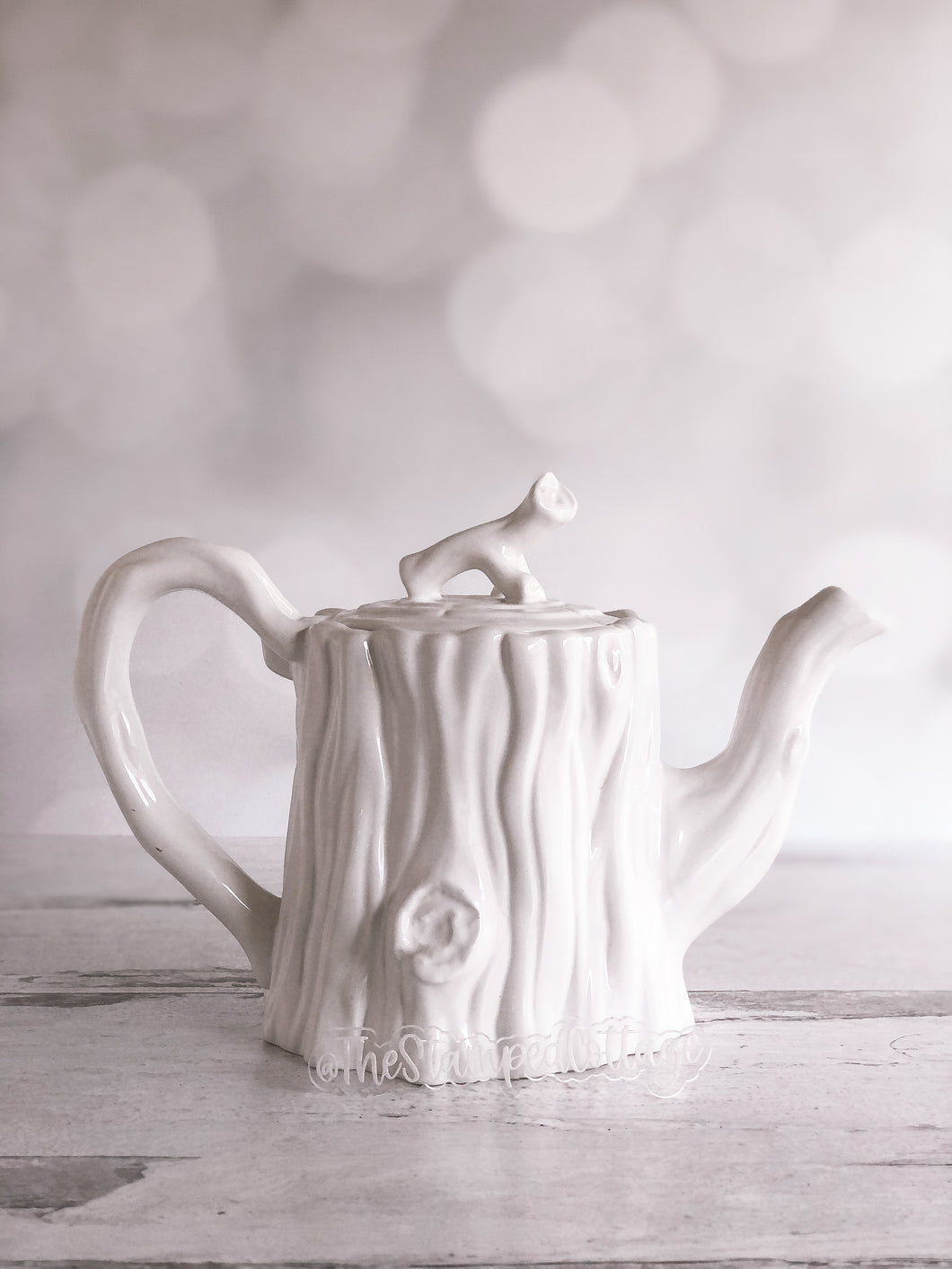 Beautiful White Faux Bois Porcelain Teapot