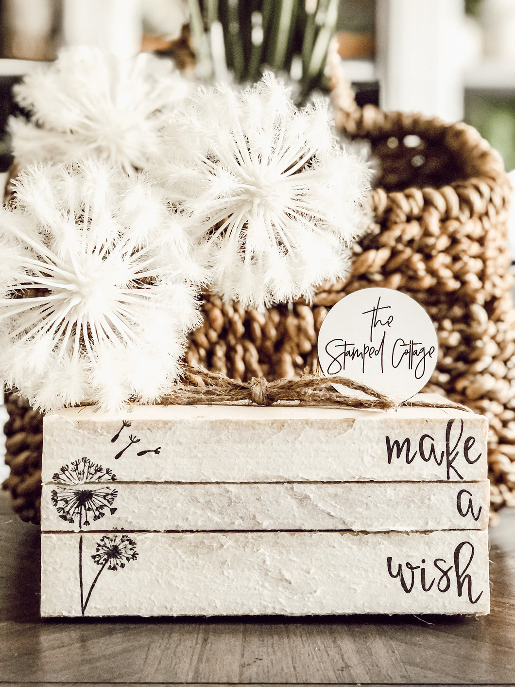 Stamped Book Stack - Make a wish with a fuzzy dandelion