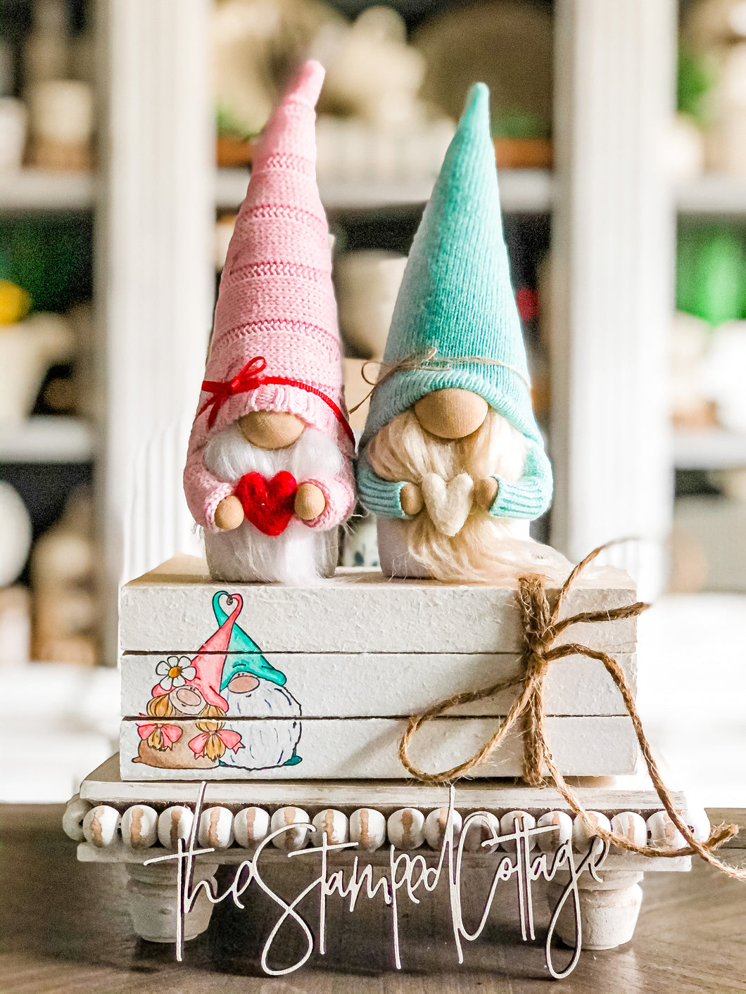 Stamped Book Stack - full color - gnome couple in love