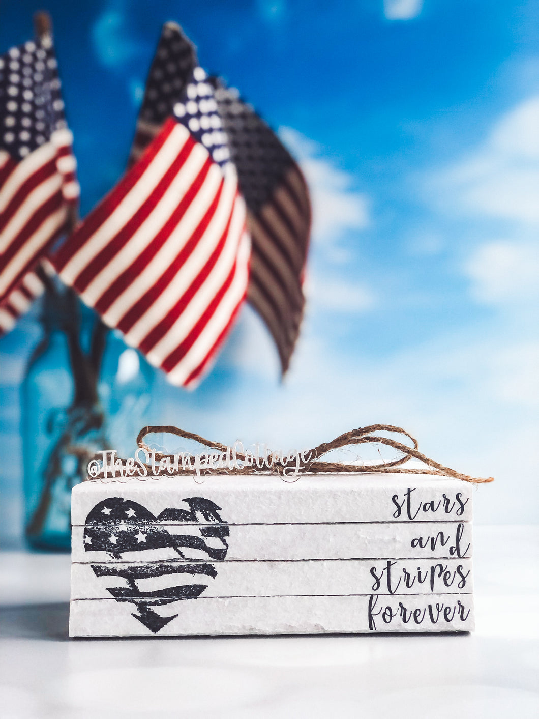 Stamped Book Stack - Stars and Stripes forever, flag heart, patriotic, July 4th