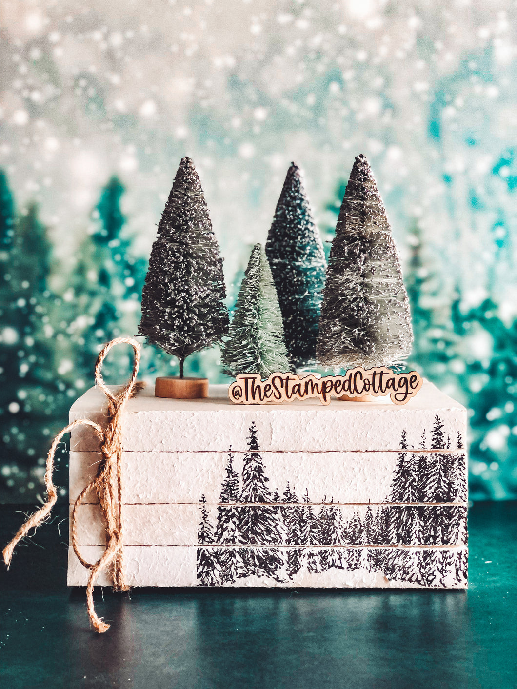 Stamped Book Stack - Snowy forest, Christmas trees