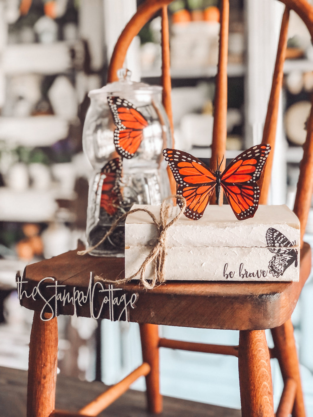 Stamped Book Stack - be brave with a butterfly wing