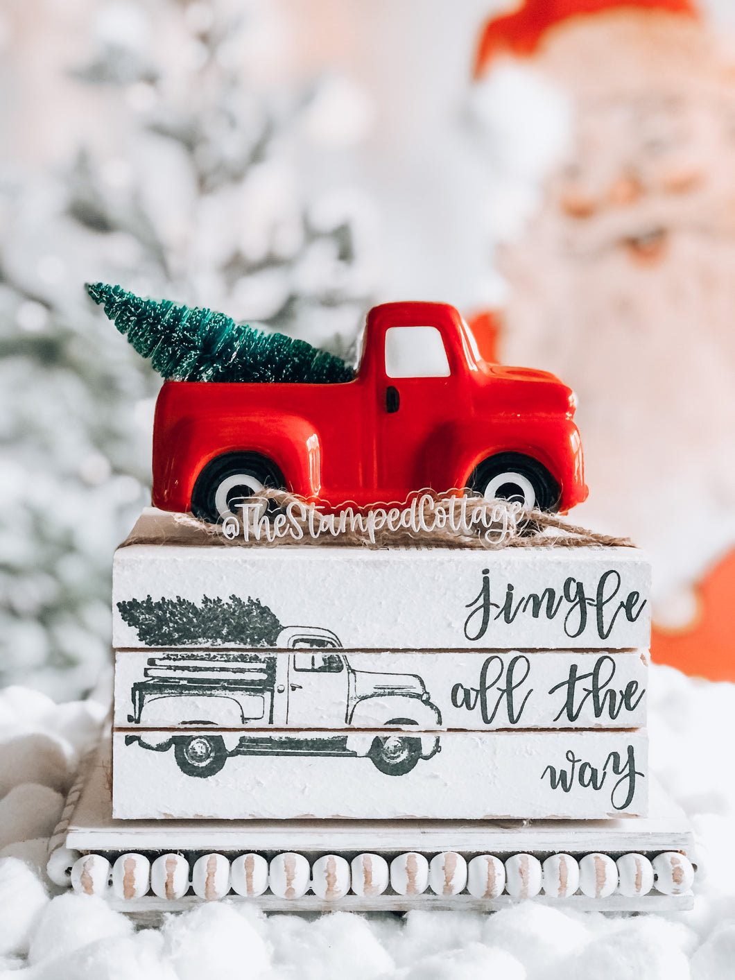 Stamped Book Stack - jingle all the way, truck, Christmas tree