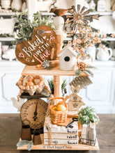 Load image into Gallery viewer, Tiered Tray- Square, Unfinished Wood, Farmhouse Centerpiece, Riser, Stand
