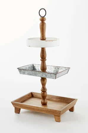 Beautiful Wood and Metal 3 tier tray